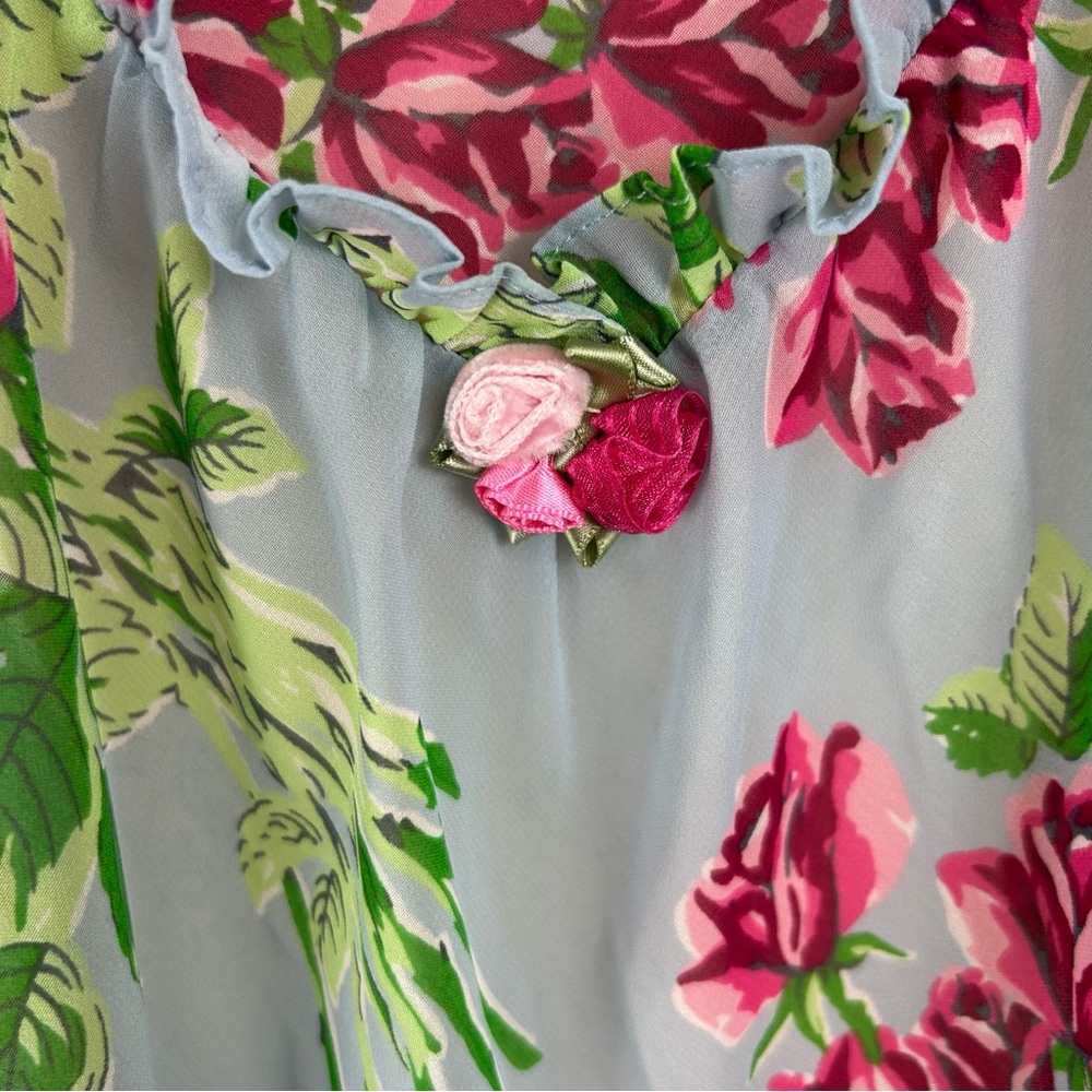 Betsey Johnson Intimates Floral Gown/Slip Dress sz L Romantic Coquette Boho - Picture 2 of 9